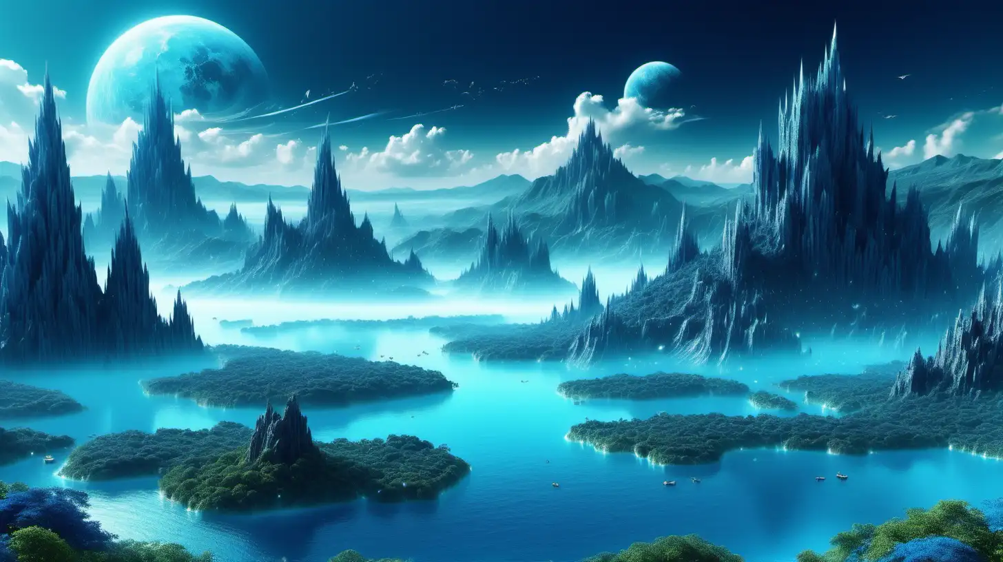 Ultra Detailed Blue Fantasy Landscape with Enchanting Elements