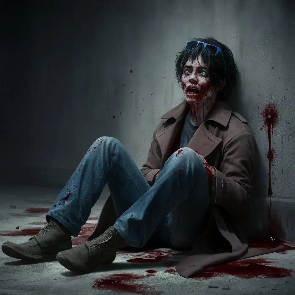 Fearful-DarkHaired-Man-in-Brown-Coat-with-Blood-on-Floor