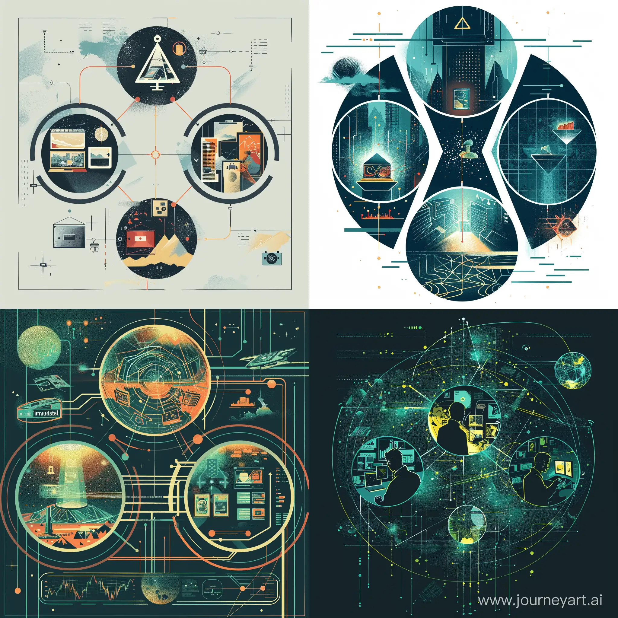 "Generate a visual representation of a triad in cybersecurity with a cyberpunk aesthetic. Utilize three circles containing pictures to symbolize the three elements: Distributed, Immutable, and Ephemeral. Incorporate illustrations representing distributed networks, immutable nature, and short-lived data. Ensure the design is sleek, clear, and conveys the idea of balancing these factors for optimal security. Feel free to experiment with cyberpunk-inspired colors and layout to make it visually appealing."