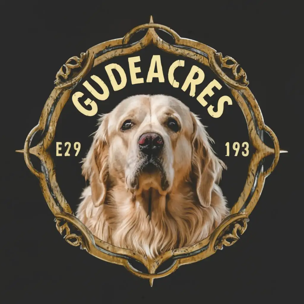logo, dog, with the text "Glodenacres", typography