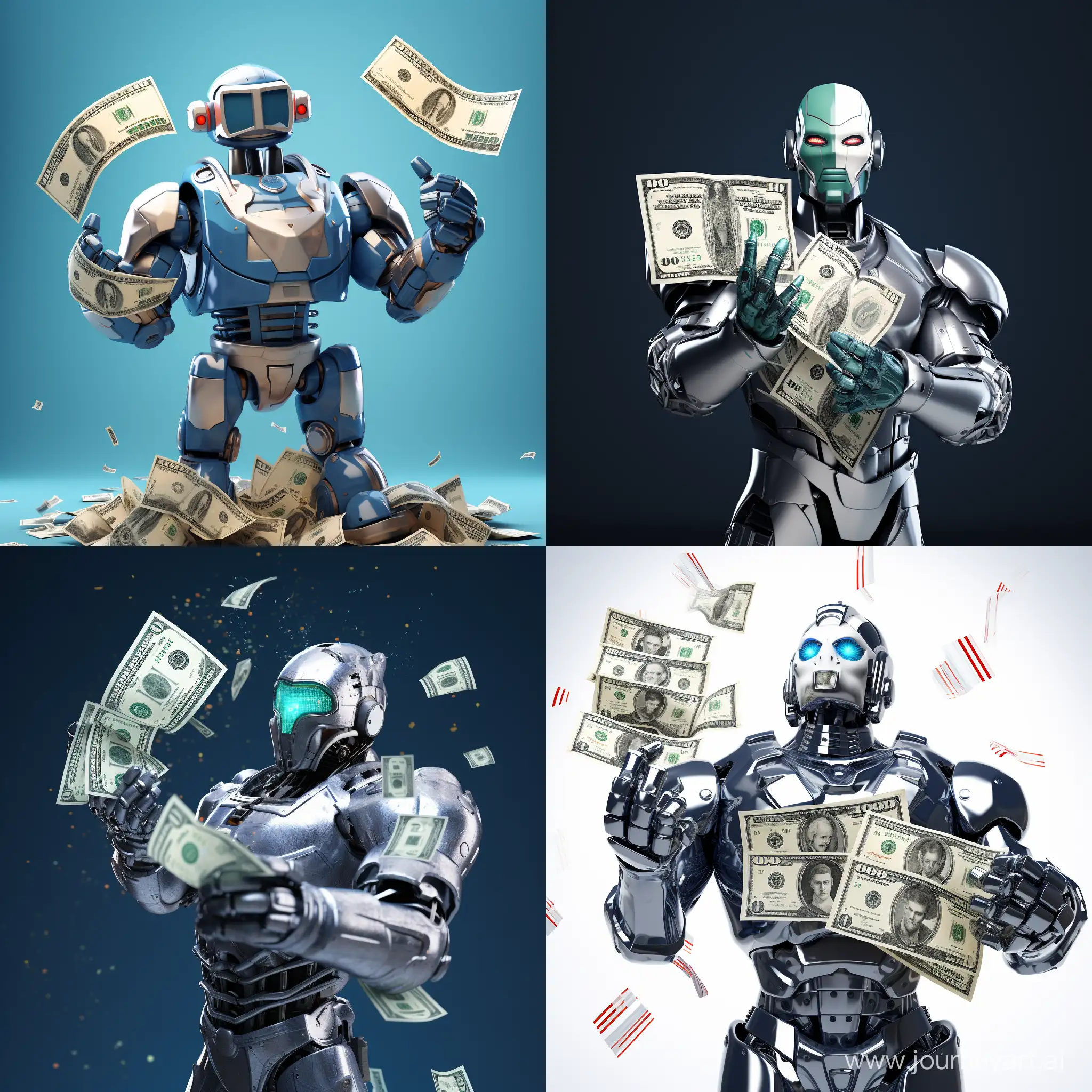 The robot holds American dollars in its hands