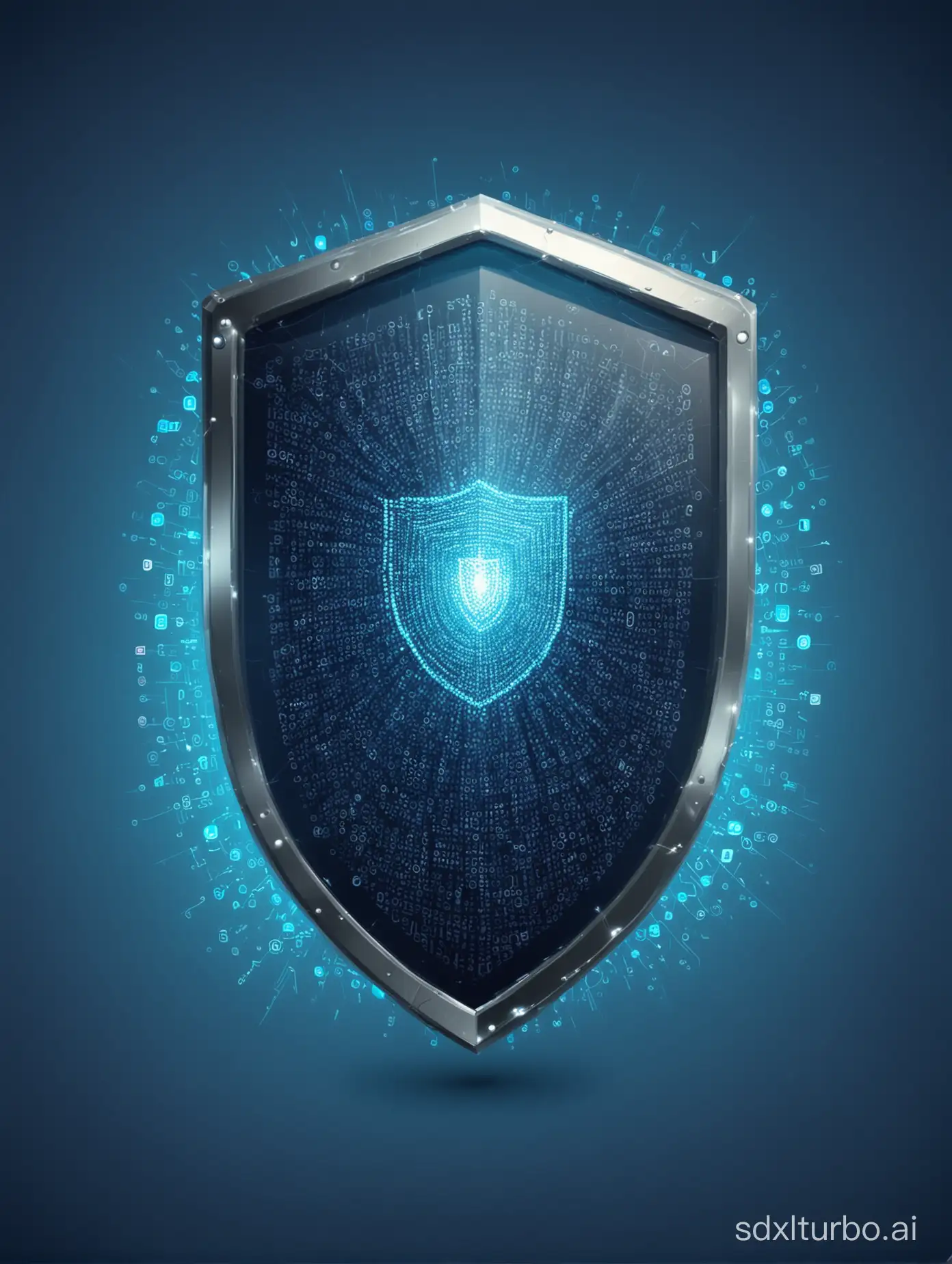 Network security, shield, blue background, code, technology, cool