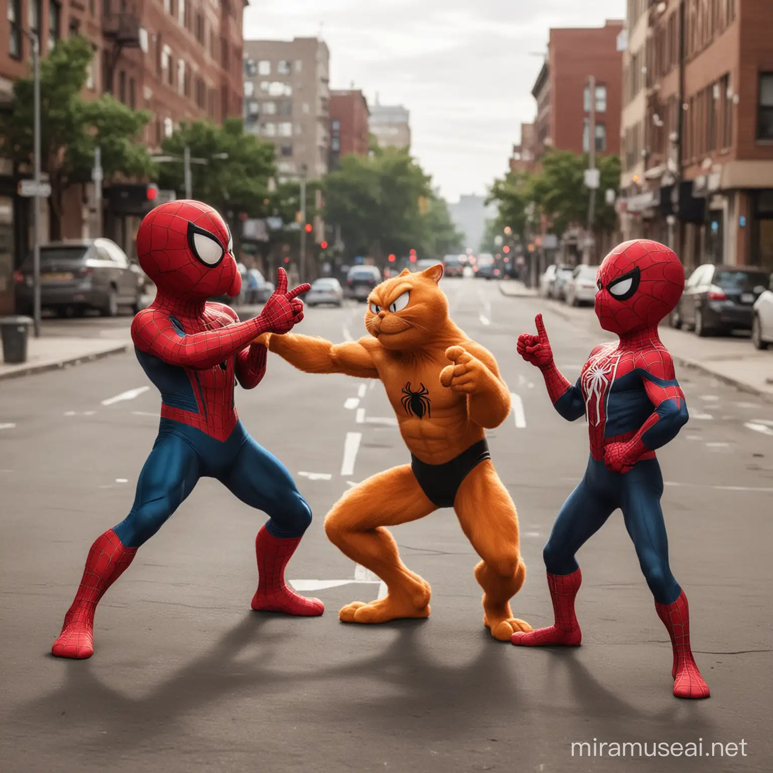 Garfield as spider man pointing at each other meme

