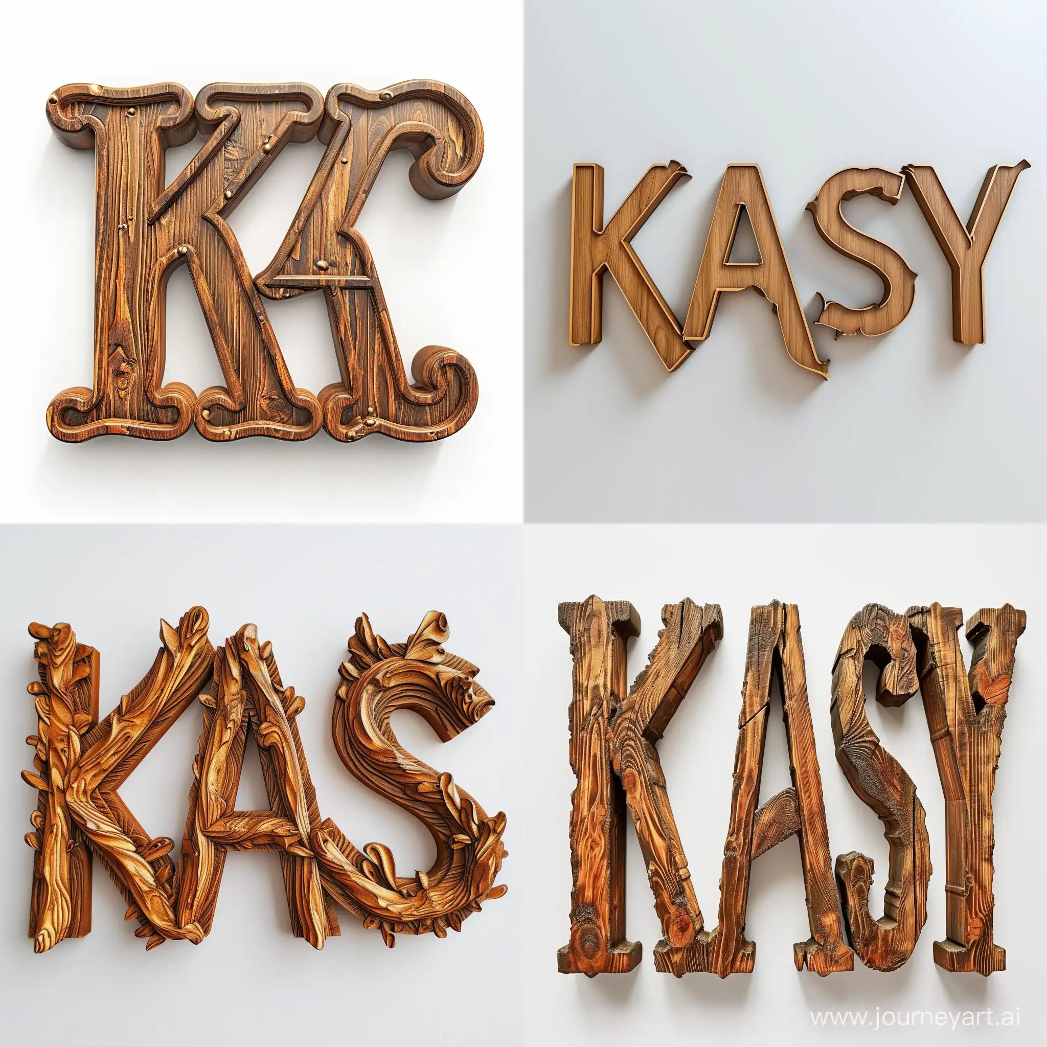 extruded wooden text KRASY on white