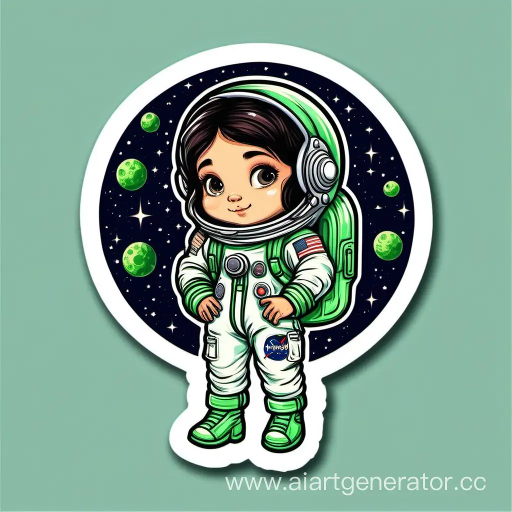 Adorable-Little-Cosmonaut-Girl-Sticker-with-Green-Spacesuit