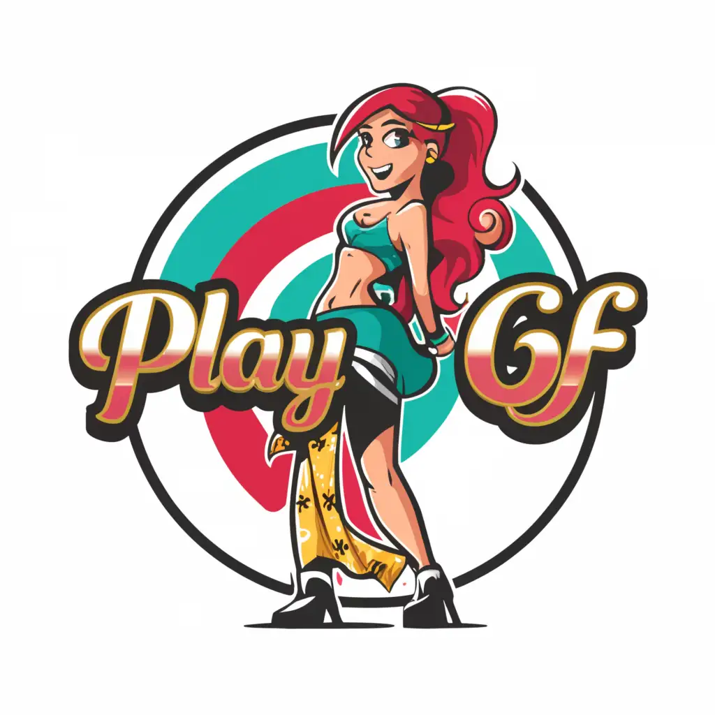 a logo design,with the text 'playgf', main symbol:super short skirt cam girl,Moderate,clear background