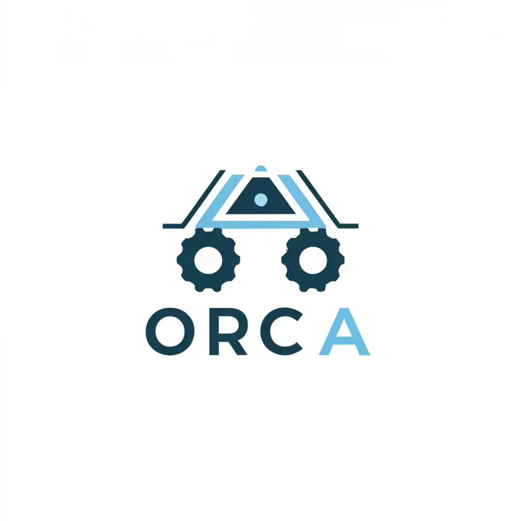 a logo design,with the text "O.R.C.A.", main symbol:Underwater ROV attachment for a BLUEROV wheeled rover, technical looking and ocean related.,Minimalistic,be used in Technology industry,clear background