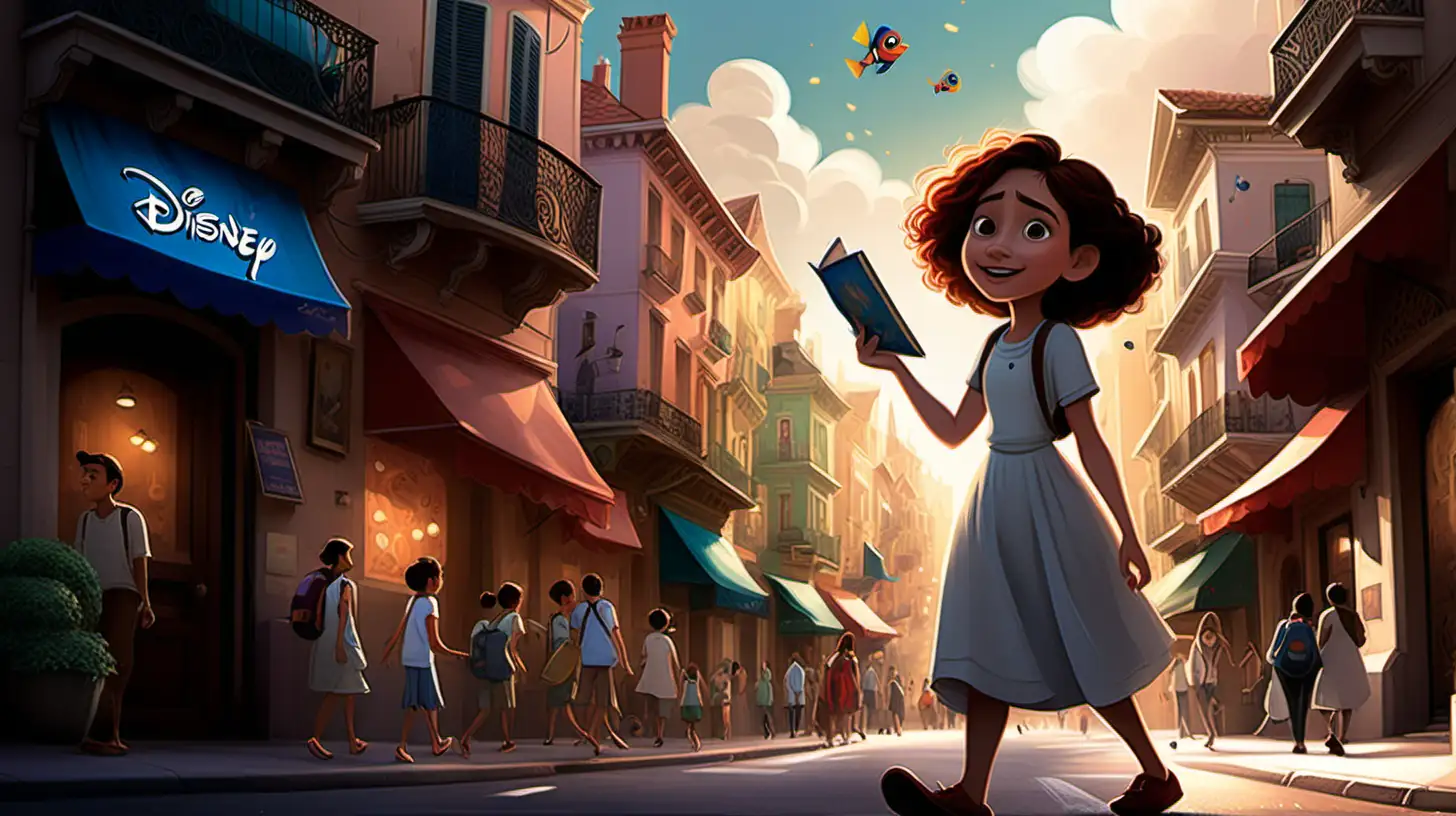 Illustrate how Leila's magical paintings transform the ordinary daily routine of the city into an extraordinary and artistic adventure. Disney Pixar