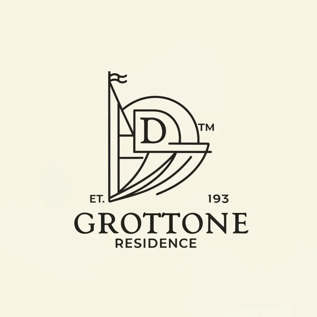 a logo design,with the text "grottone residence", main symbol:Logo with thin lines for vacation home in Polignano a Mare. The D forms a sailboat and the G the sea. Elegant and minimal.,complex,clear background