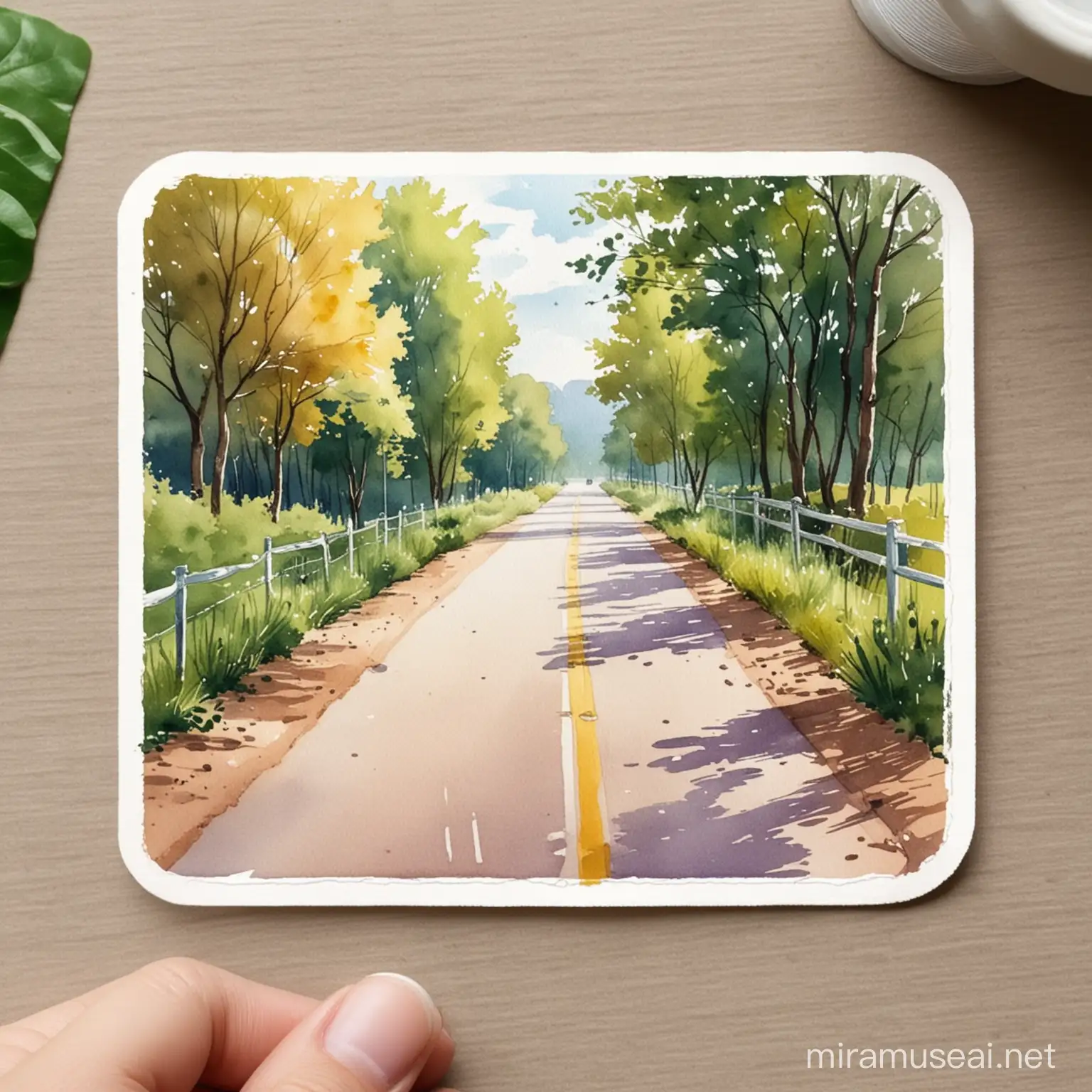 Serene Watercolor Painting of a Muted Bike Path