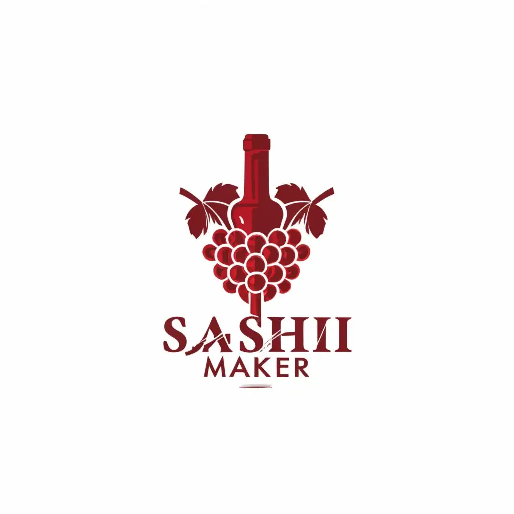 a logo design,with the text "SASHI MAKER", main symbol:Red wine, grapes, wine glass,complex,be used in Restaurant industry,clear background