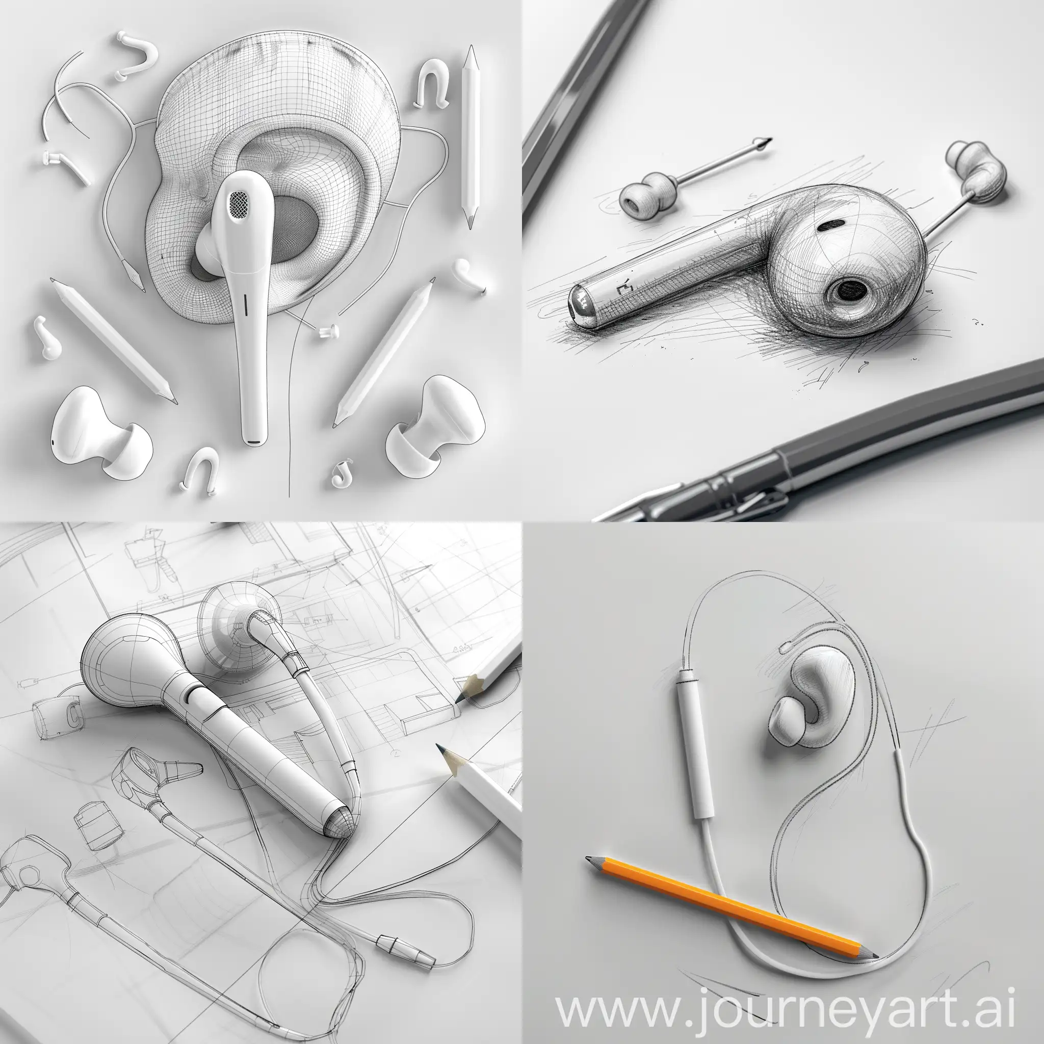3D Product animation, Ear bud Storyboard, Pencil Drawing, Realistic, 4K