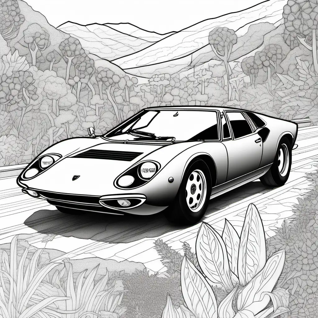Lamborghini Miura Coloring Page Exotic Supercar Sketch for Creative Fun