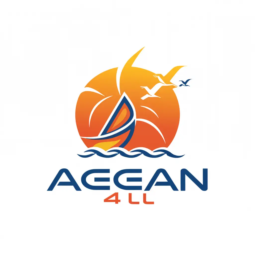 a logo design,with the text Aegean 4all, main symbol:Apartments/Villas for rent, holiday tours, events and other touristic activities. The logo must have 2 elements: -1. a SIGN (based on sea, sand, summer, Greek islands) -2. the MAIN LOGO TITLE NAME which is: Aegean 4all The colours of the logo can be light blue, yellow, orange, or whatever you think that can go with the concept 'islands-vacations-tourism'.,Moderate,clear background
