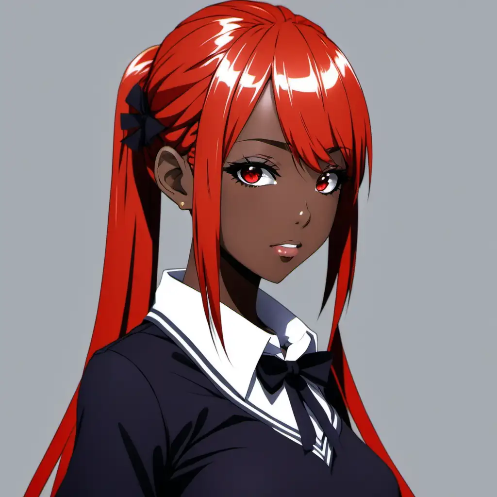 Enchanting Black Anime Girl with Striking Red Hair