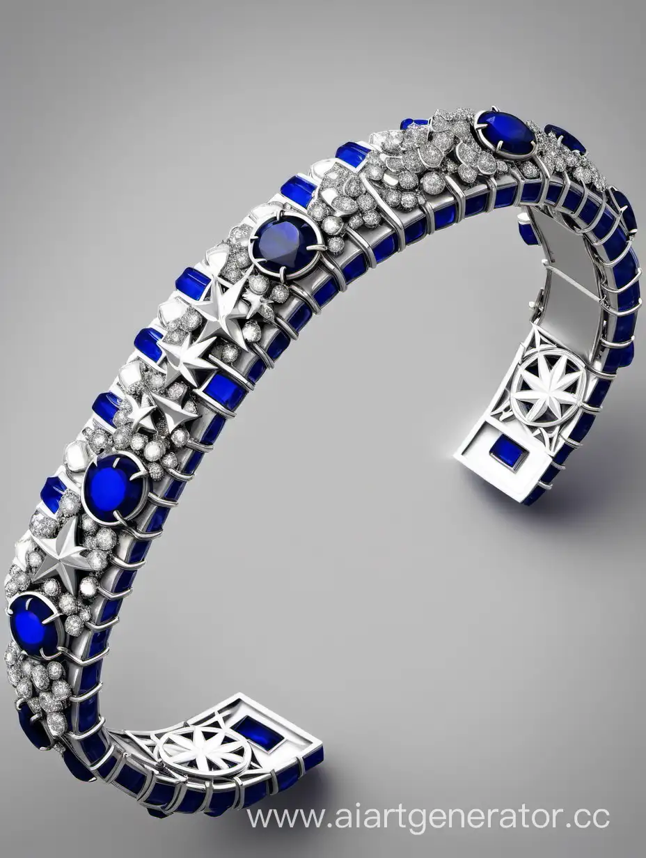 Elegant-White-and-Blue-Sapphire-Bracelet-with-Star-Accents-on-White-Background