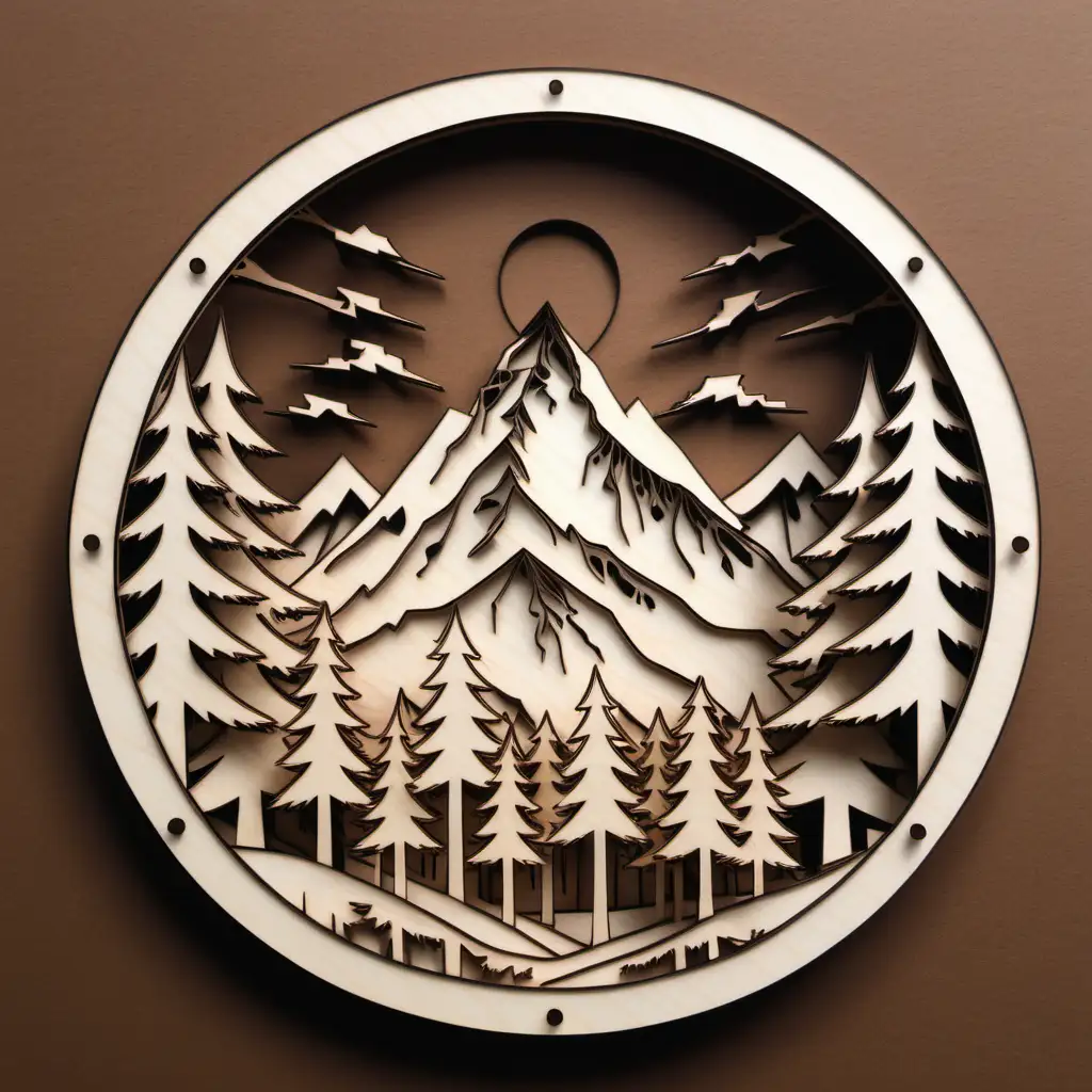 simple, easy, multilayer design for laser cut, mountain, forest