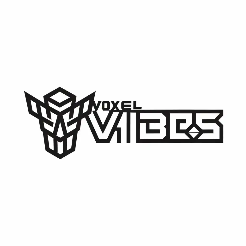 a logo design,with the text "voxel vibes", main symbol:voxel
black white
autobot logo
transformers logo
,Minimalistic,clear background