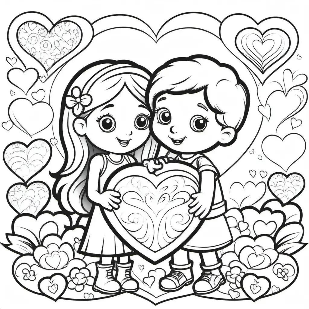 /imagine coloring pages for kids, "Happy Valentine's Day!" sign, cartoon style, thick lines, low detail, no shading, black and white - - ar 85:110