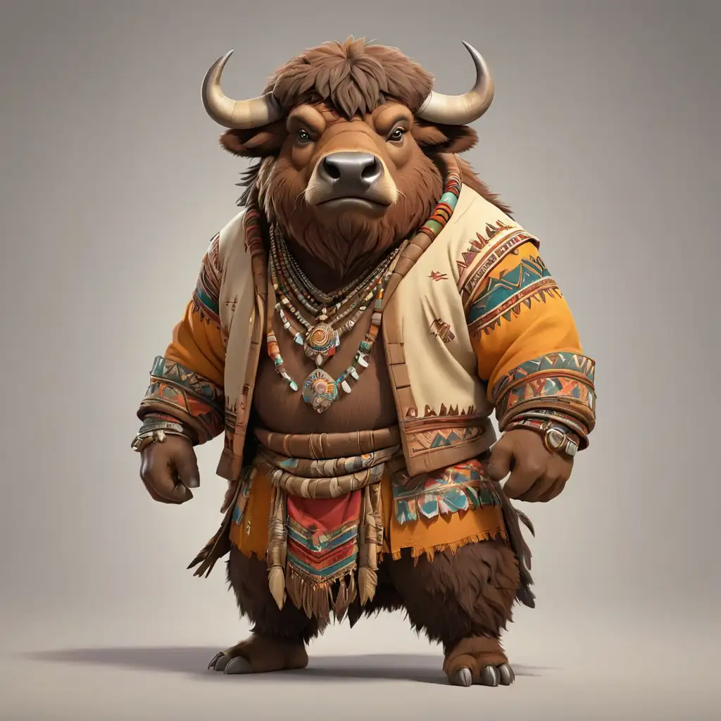 Cartoon Bison Wearing Tribal Clothes