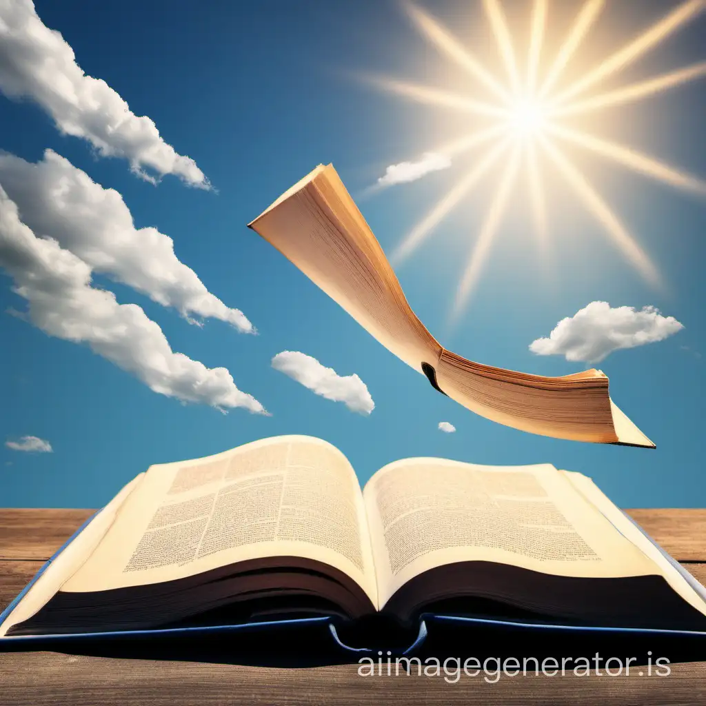 Sunny-Blue-Sky-with-Open-Books-Flying-Away