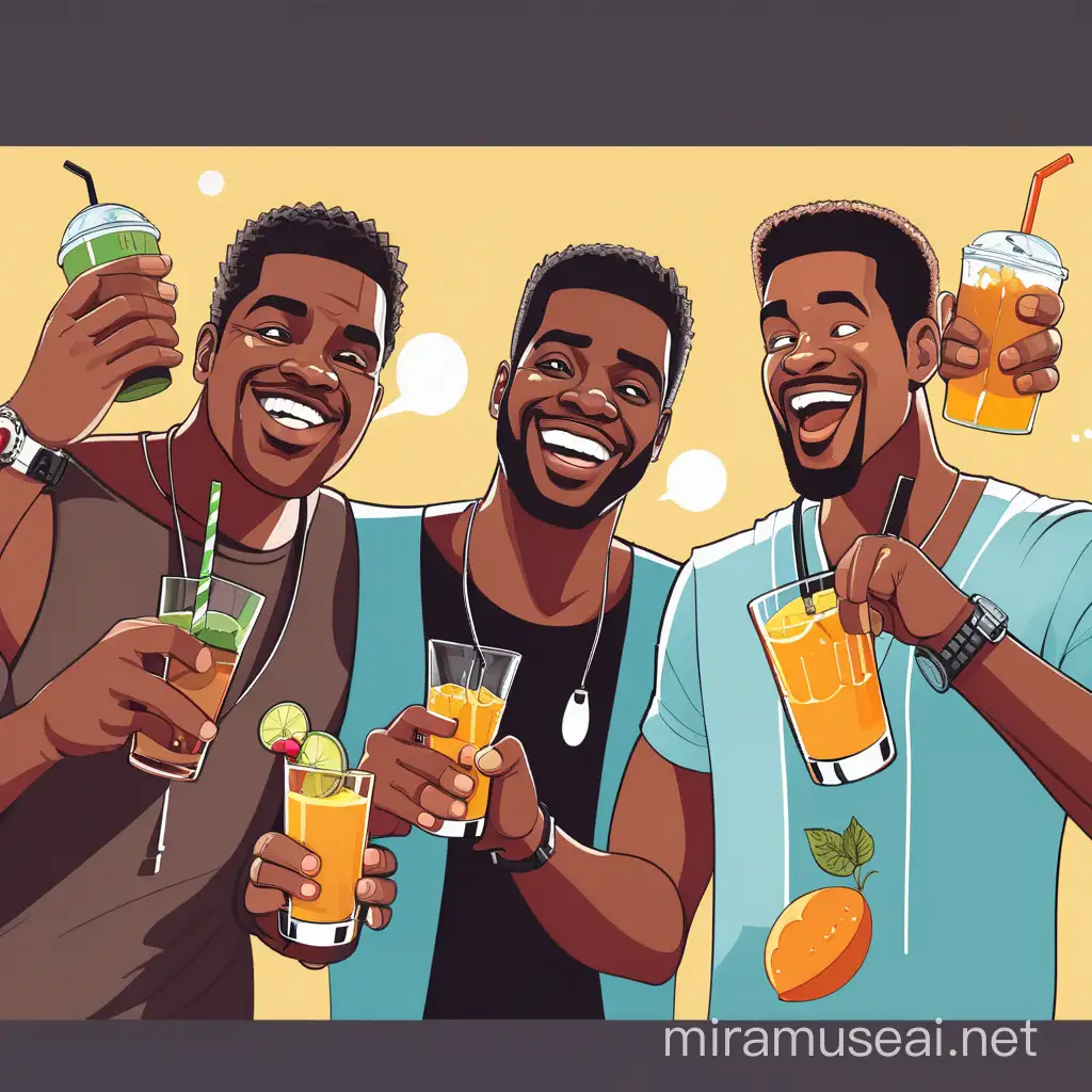 VECTOR ILLUSTRATION OF BLACK GUYS HAVING FUN WITH DRINKS
