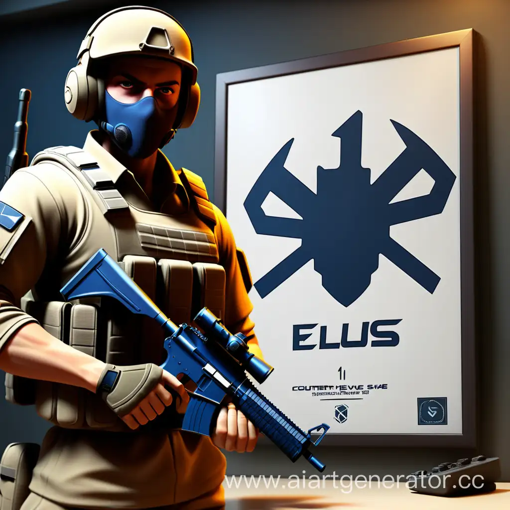 Poster with the inscription Elus1ve on the background of counter strike