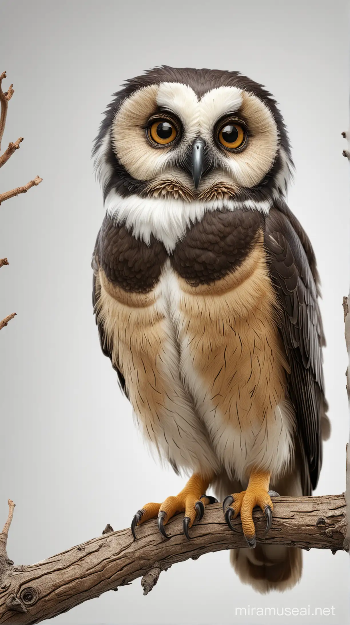 Realistic 3D Digital Image of a Spectacled Owl Perched on a Branch