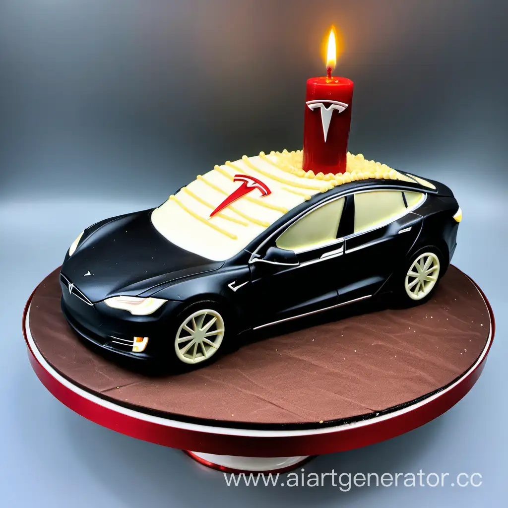 Tesla-Car-Cake-with-Candle-Celebrate-with-a-Creative-Confection