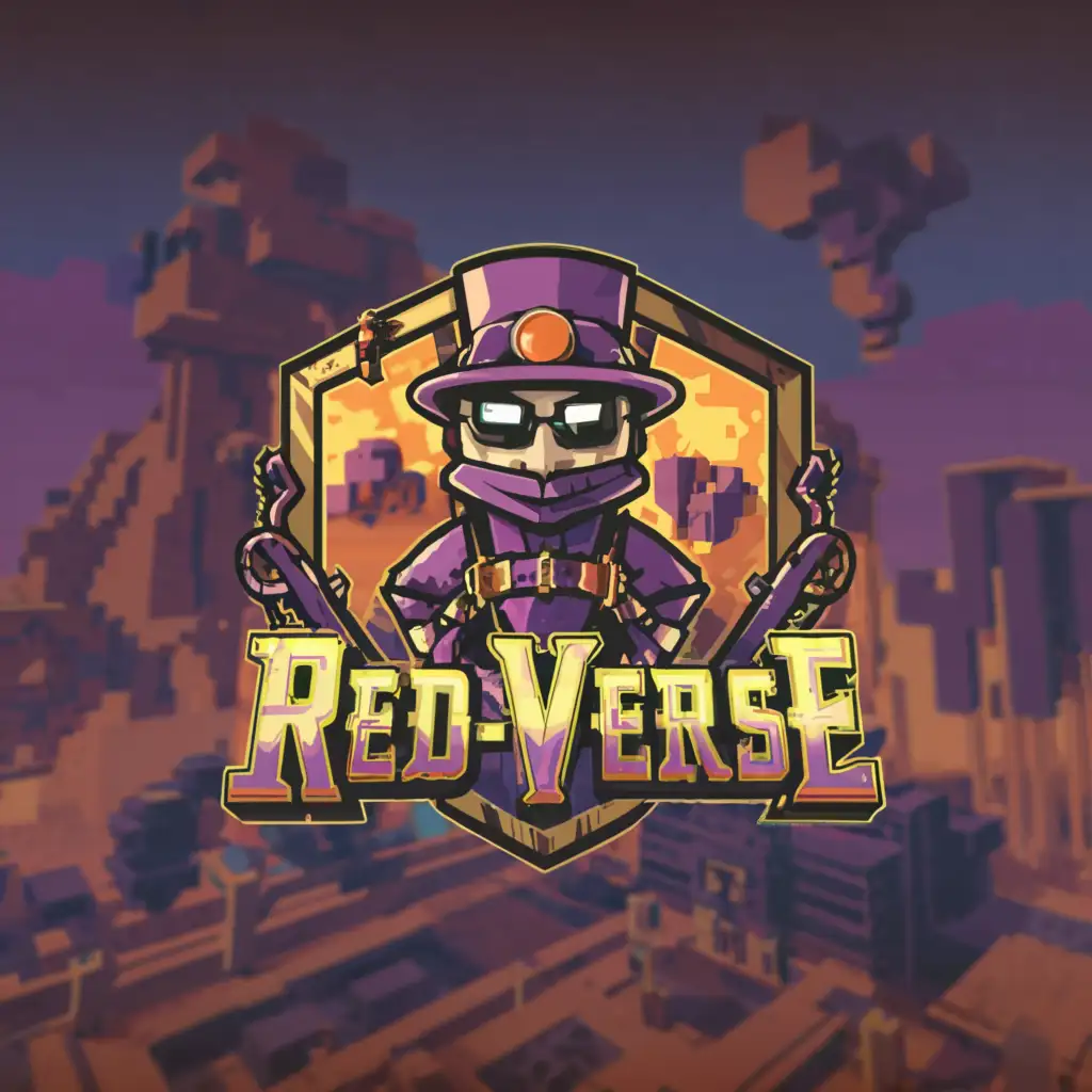 a logo design,with the text "REDVERSE", main symbol:a logo design,with the text "REDVERSE", main symbol:'REDVERSE' must be of the same size, 'and the' can be small. in purple and the mechanist minecraft is a steampunk with tophat, goggles and one steampunk and minecraft. tag line is: REDVERSE.,complex,be used in Real Estate industry,clear background,complex,be used in Internet industry,clear background