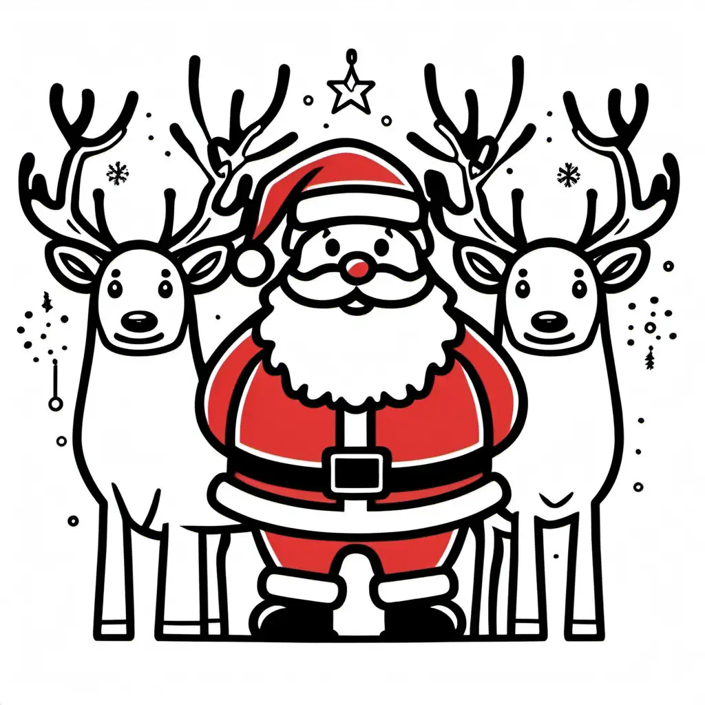 Festive Christmas Scene with Santa Reindeer and Bold Outlines