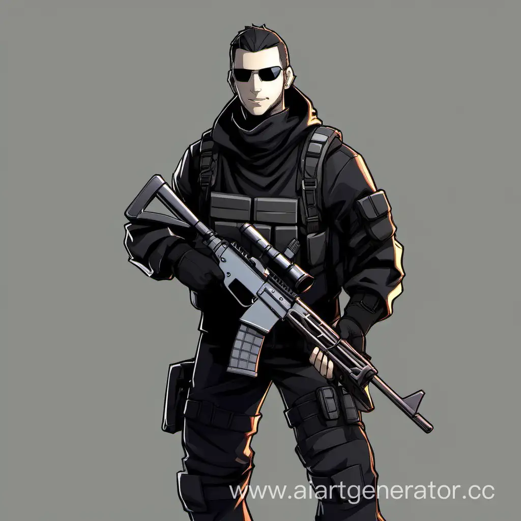 аватарка для канала на ютуб, персонаж из игры с оружием автоматом в чёрной одежде


