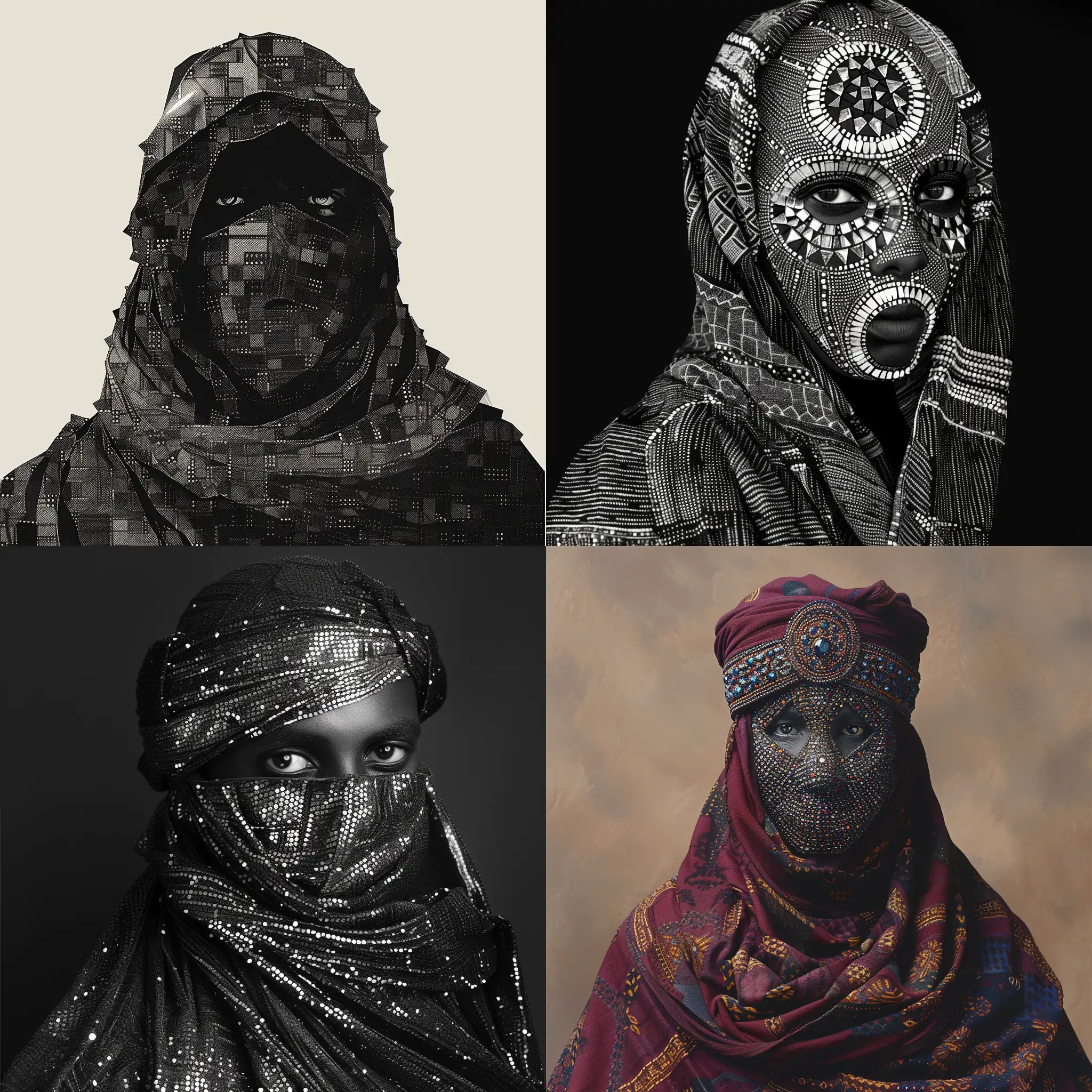 With swathed face tuareg suit of mosaic texture gems kodak minimalist flat monochrome background realism --v 6 --ar 1:1 --no 6115
