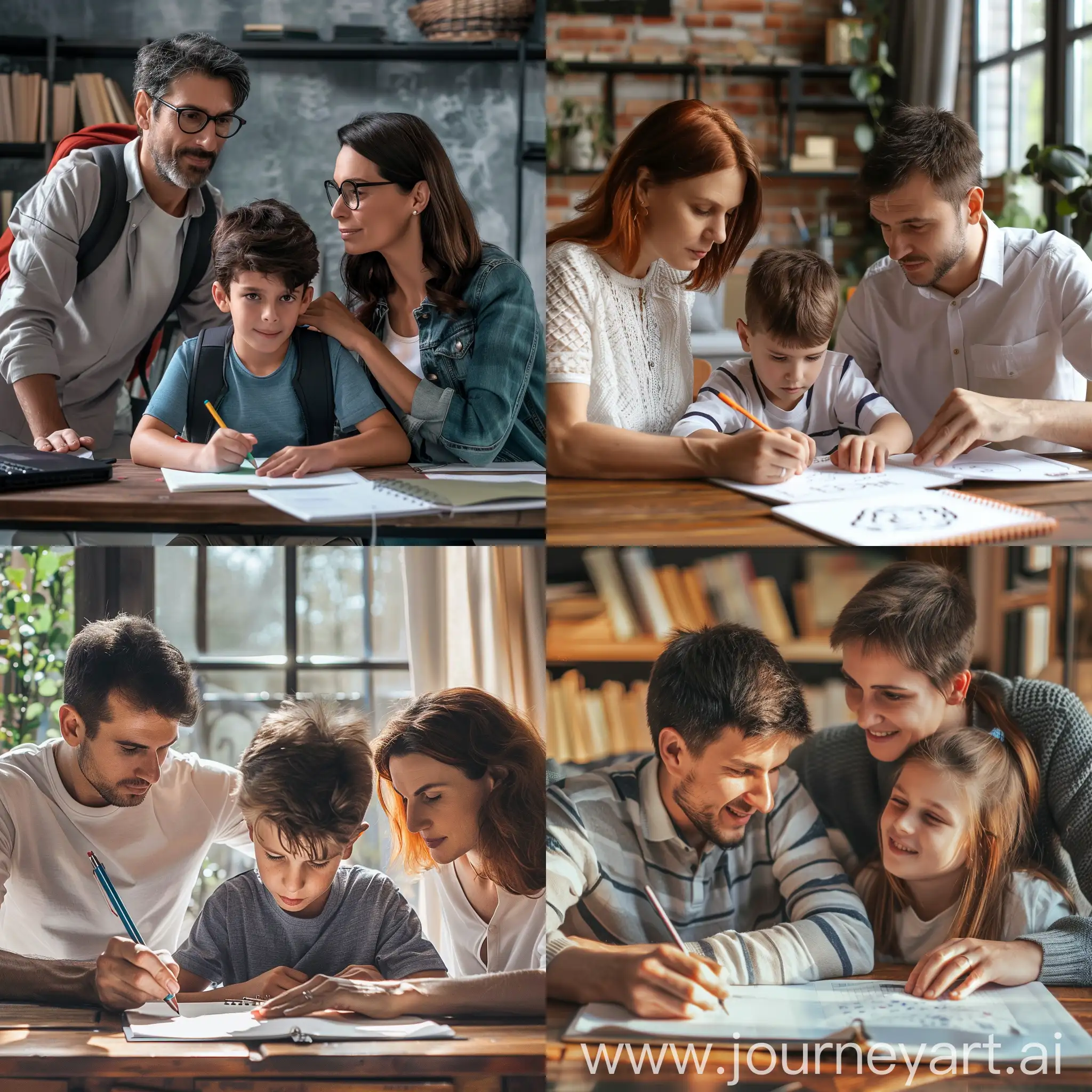 Happy-Family-Engaged-in-Educational-Activity-Parents-and-Son-Studying-Together