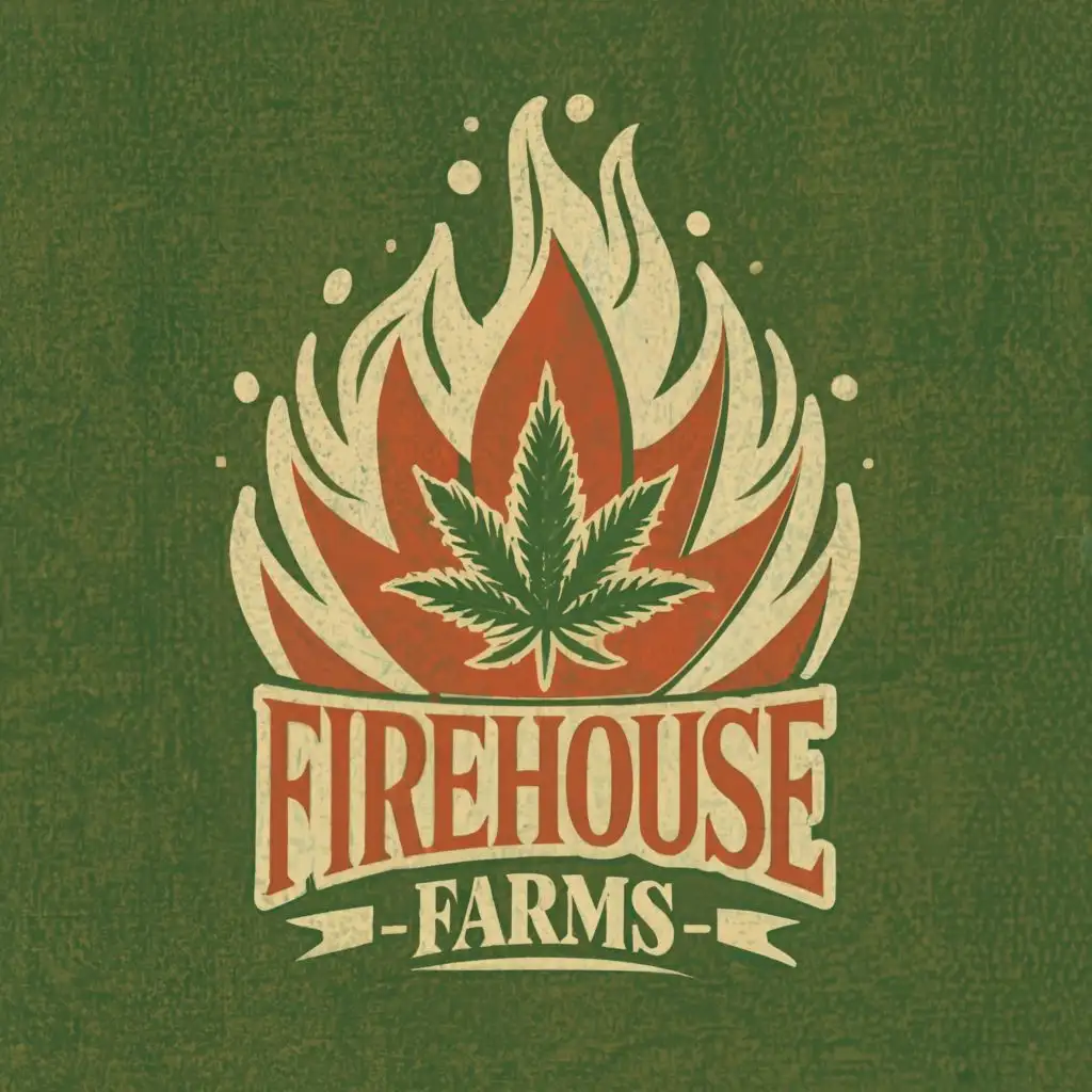 logo, Fire Patch with Cannabis Leaf, with the text "Firehouse Farms", typography
