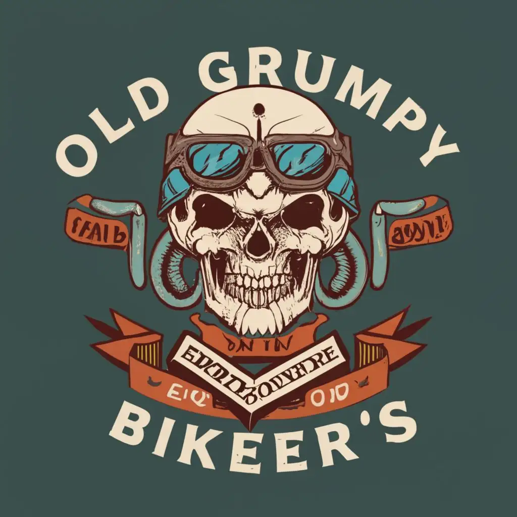 logo, The moto of Skull is scary, with the text "Old grumpy biker’s", typography