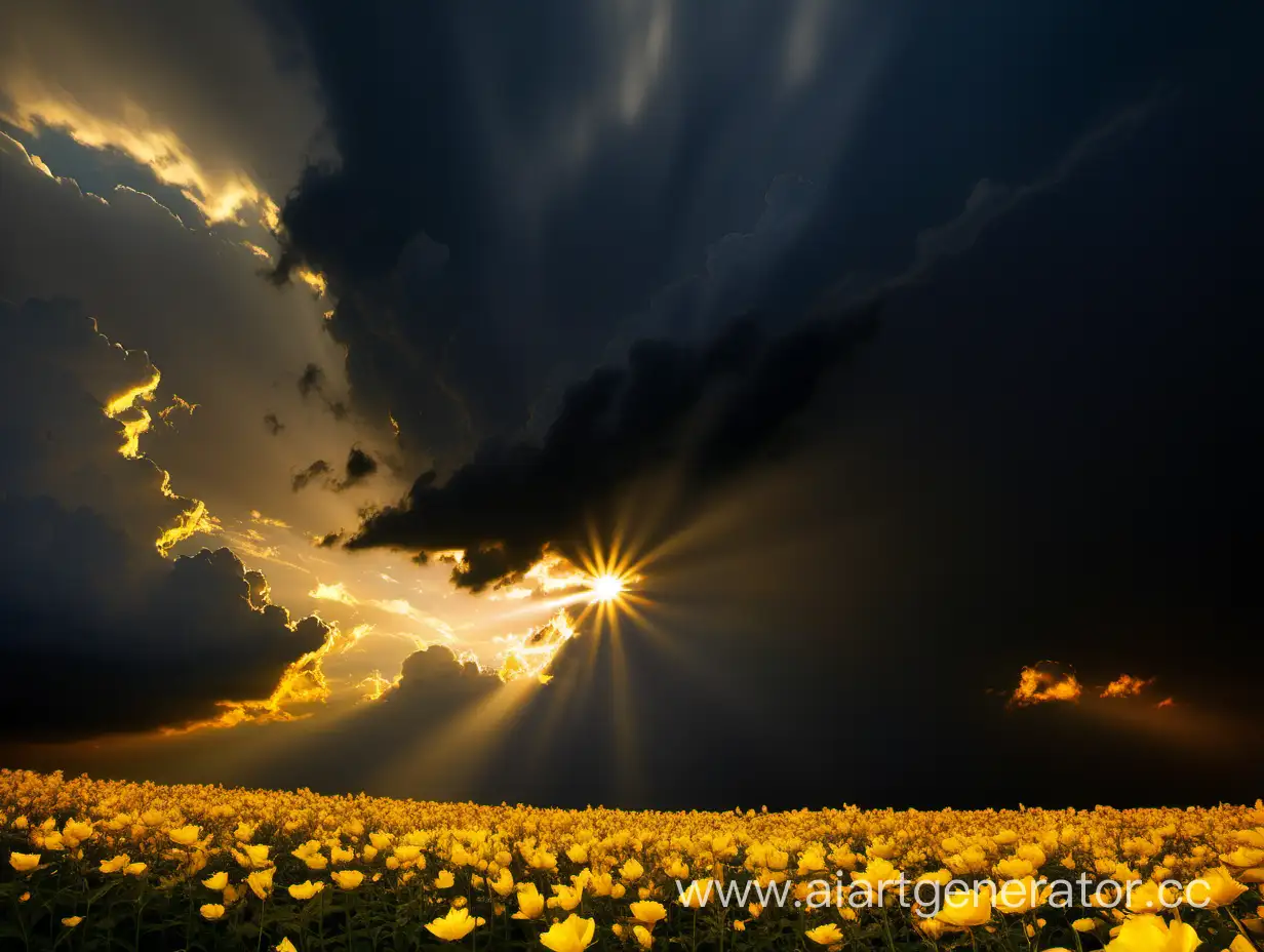 黑色的云包裹着金色的太阳花瓣