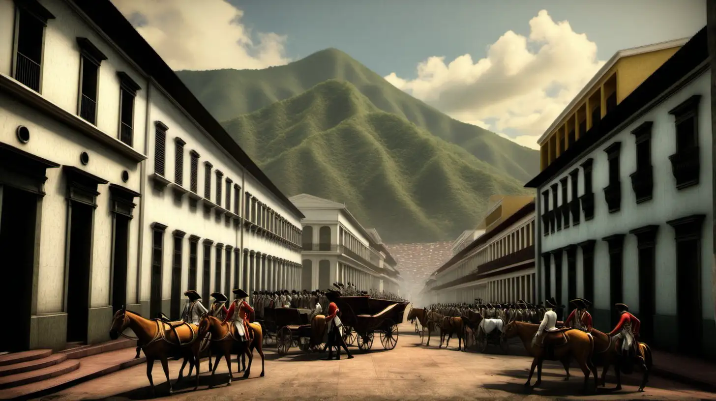 Streets of Caracas in 1783. Long shot 