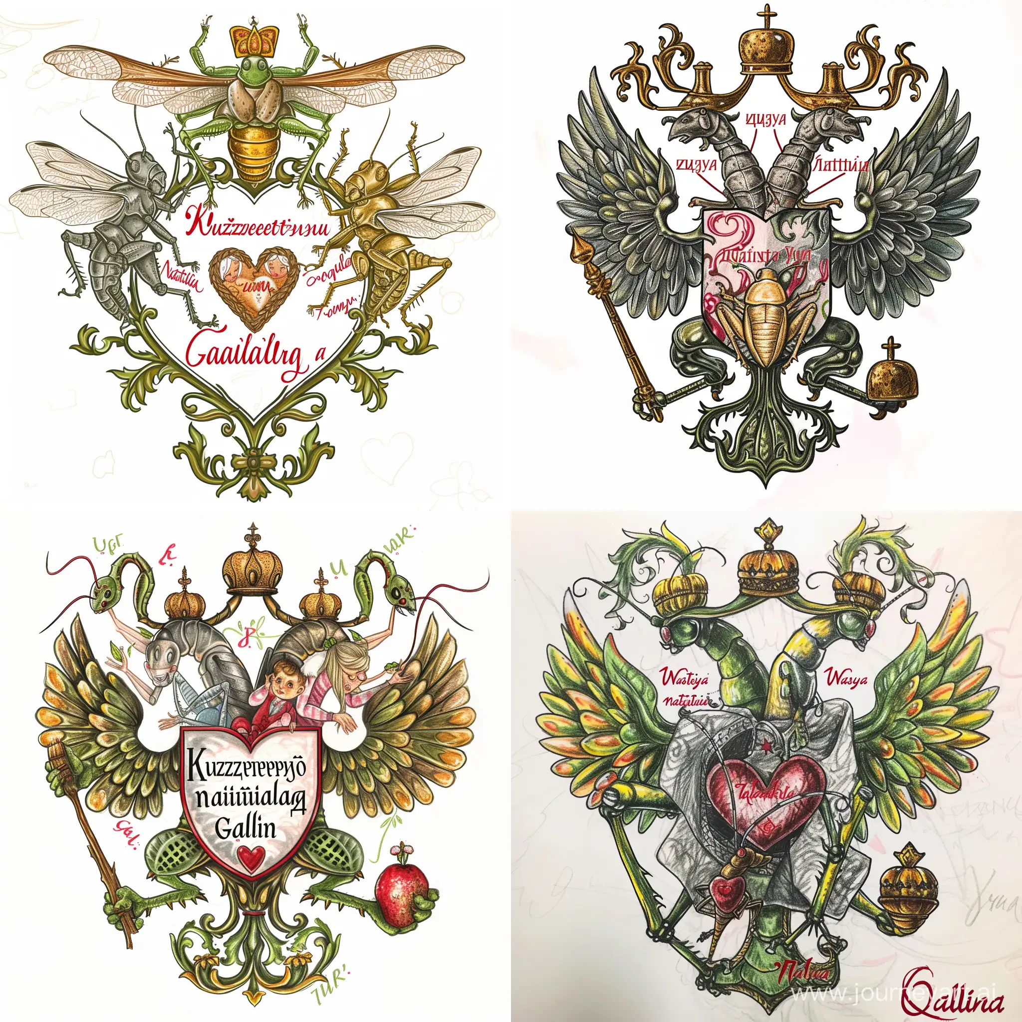 Kuznetsov-Family-Coat-of-Arms-Vibrant-Grasshopper-Family-with-Heart-and-Names