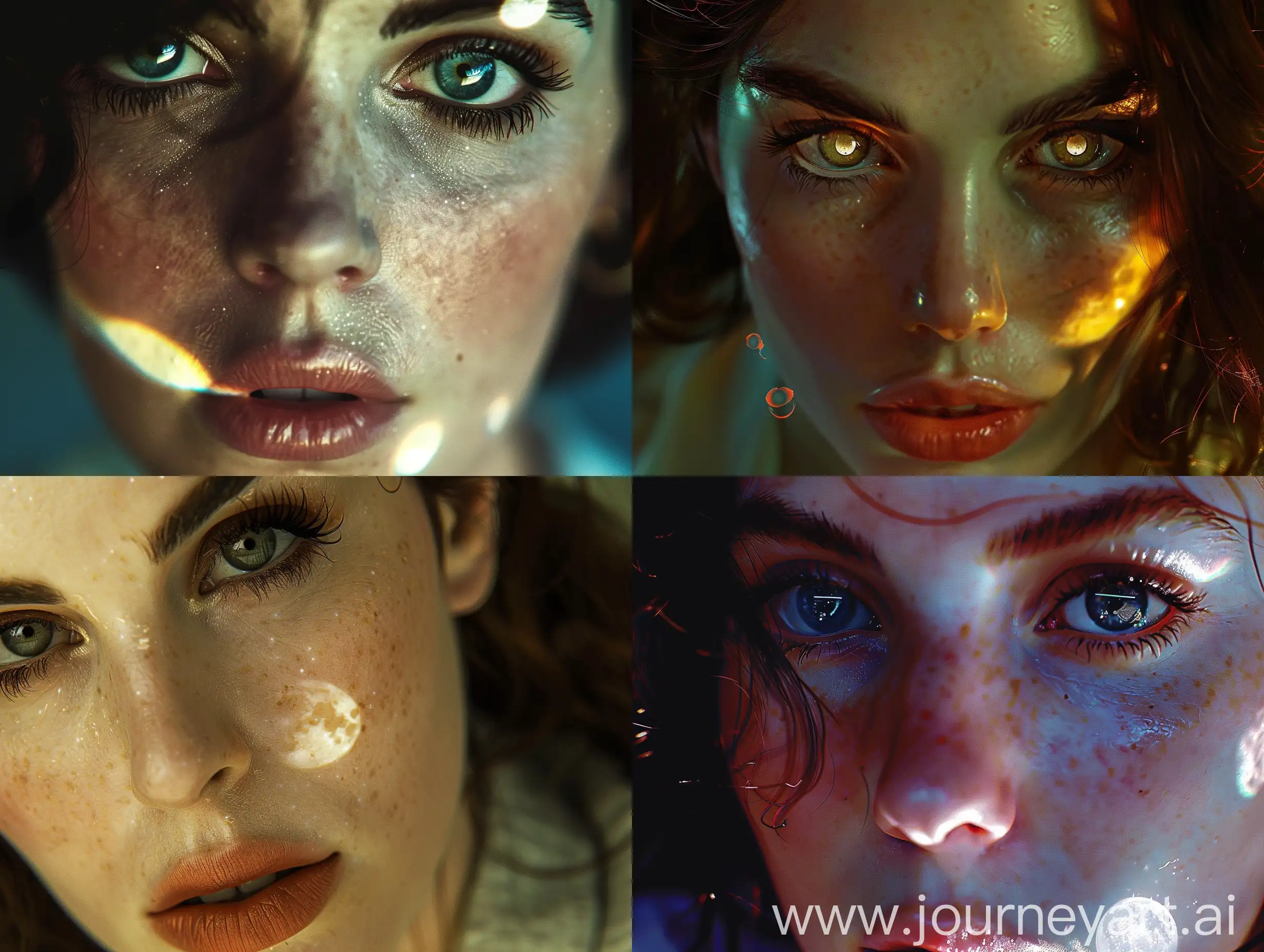 Lana del Rey ultra close up portrait with magic moon reflecting in eyes, cinematic lighting, highly detailed