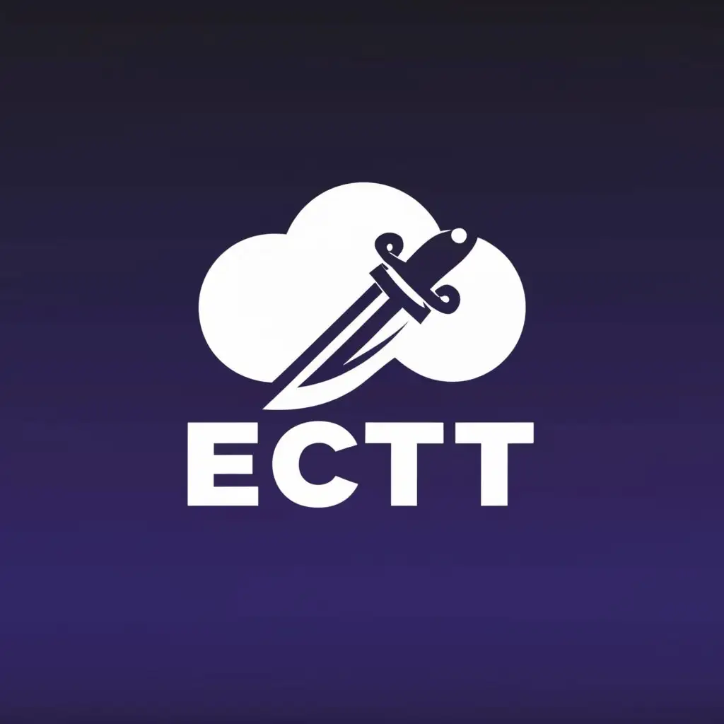 a logo design, with the text ECT, main symbol: blue cloud, white text inside the cloud, bayonet, no empty space, complex, clear background, remove one "T"