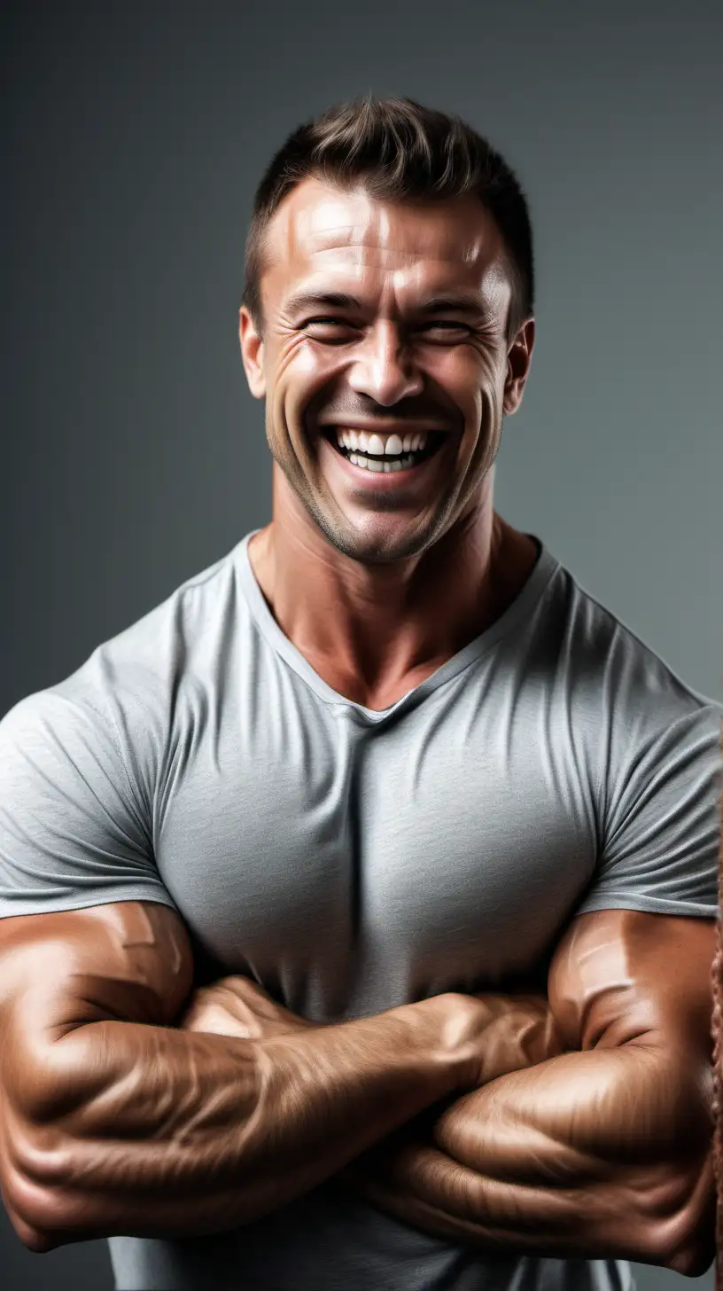  strong man smiling, appearing refreshed and energized
