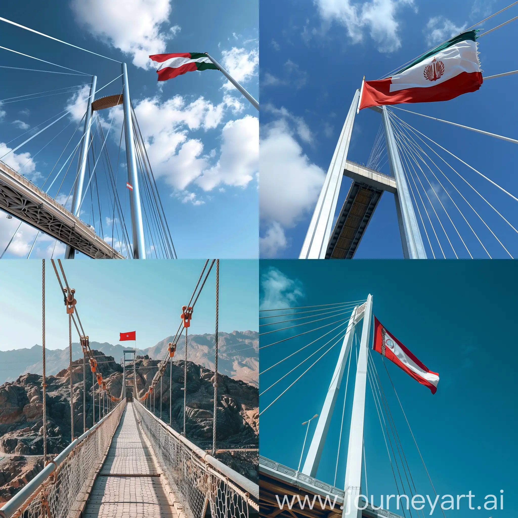 Oman, flag, symbol, suspension bridge
