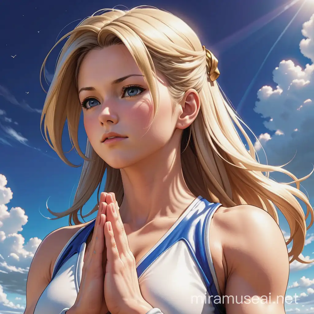 Sarah Bryant from Virtua Fighter Praying to the Sky with Hope