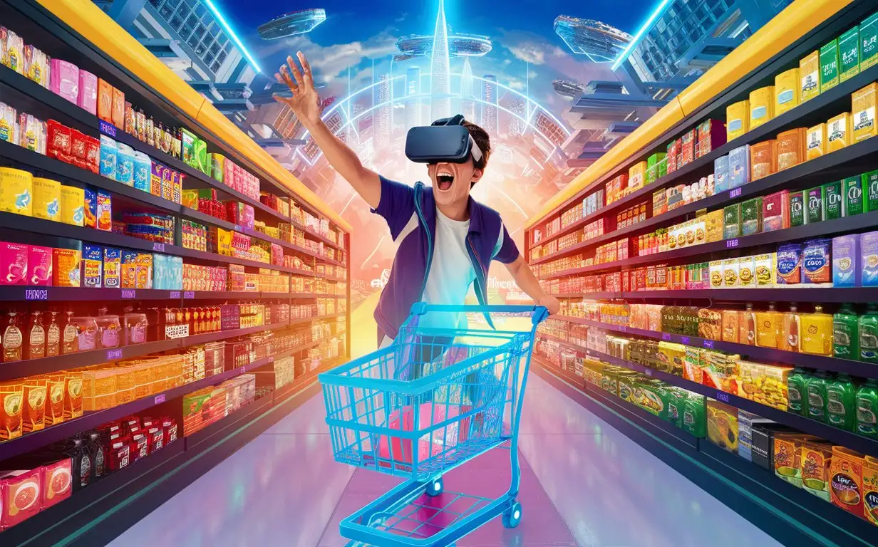 Busy-Shoppers-in-Virtual-Supermarket-Experience