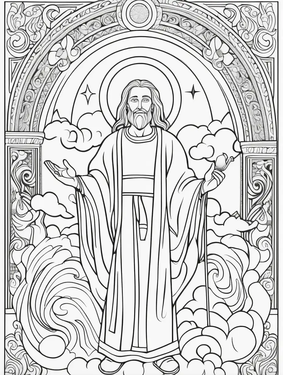 Divine Coloring Book Page of God with Intricate Designs and Reverent Symbolism