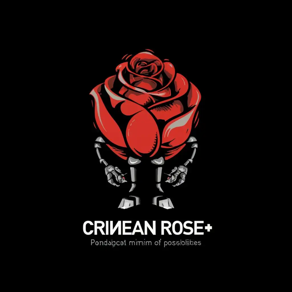 logo, The author's style "Paradoxical reality of optimal minimum of boundless possibilities" in the field of luminescent design technology for the depiction of "CRIMEAN ROSE as a character of an abstract fairytale boiler on chicken legs, a pile of coal on the right side, firewood on the left side, image without text, background of white color", with the text "___", typography
