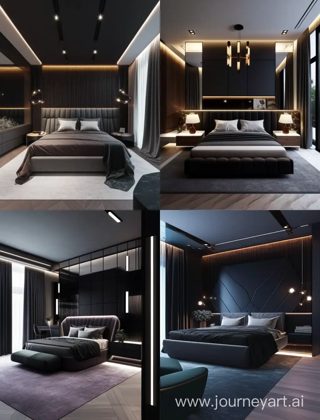 Luxurious-Master-Bedroom-Design-with-Dark-Tones-Geometry-Backlighting-and-Floating-Consoles