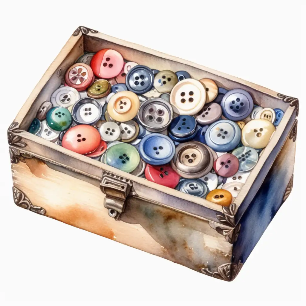 Vintage Button Collection Watercolor Drawing