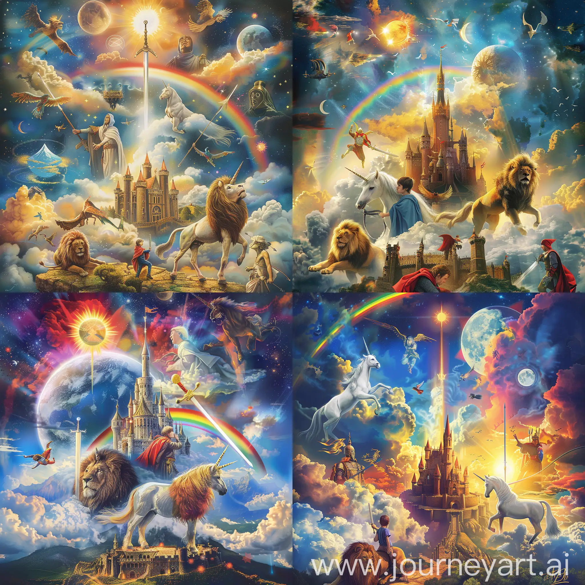 Fantasy-Movie-Poster-Castle-in-the-Sky-with-Wizards-Unicorns-and-Superheroes